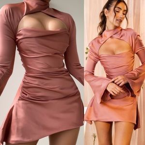 HOUSE OF CB Toira Satin Corset Mini dress in Rose pink size L+ NWOT